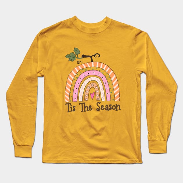 Tis The Season Fall Rainbow Pumpkin Long Sleeve T-Shirt by BIBLIOTEECA